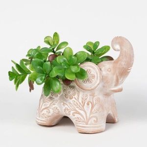 🆕 Handmade Terracotta Trumpeting Elephant Planter Drainage Indoor Outdoor BNIB